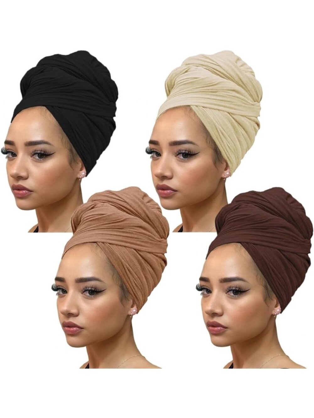 Extra Long Solid Color Stretch Knit Head Wraps - Breathable Turbans for Women
